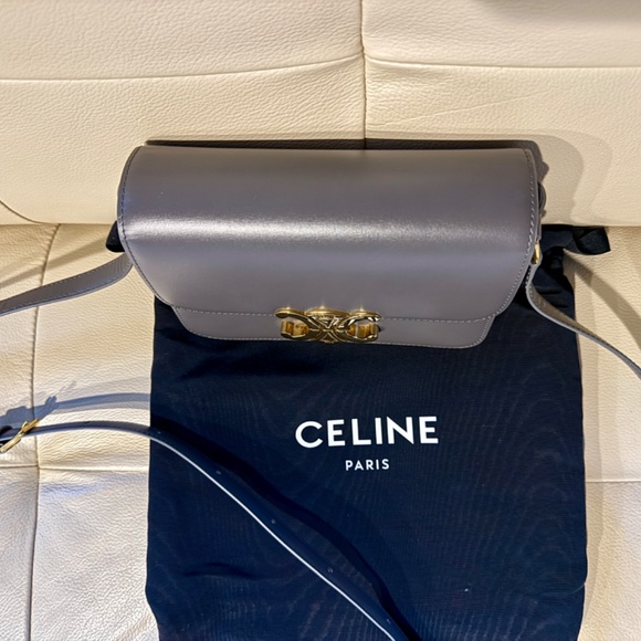 Authentic Celine Teen Triomphe in Shiny Genuine Calfskin Pebble Gray - Picture 5 of 11